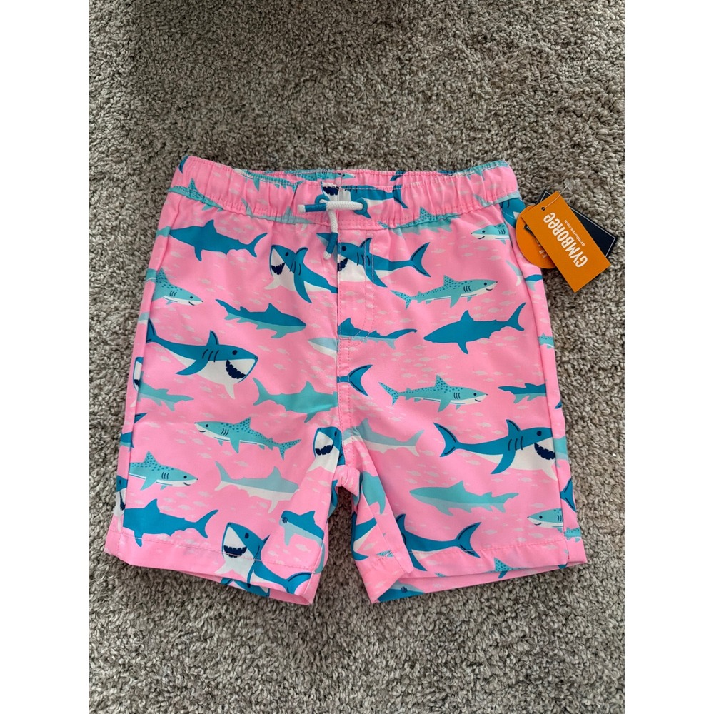 Gymboree Swim Trunks Kids 5T Pink Shark Print NWT Neon Board Shorts 3045638